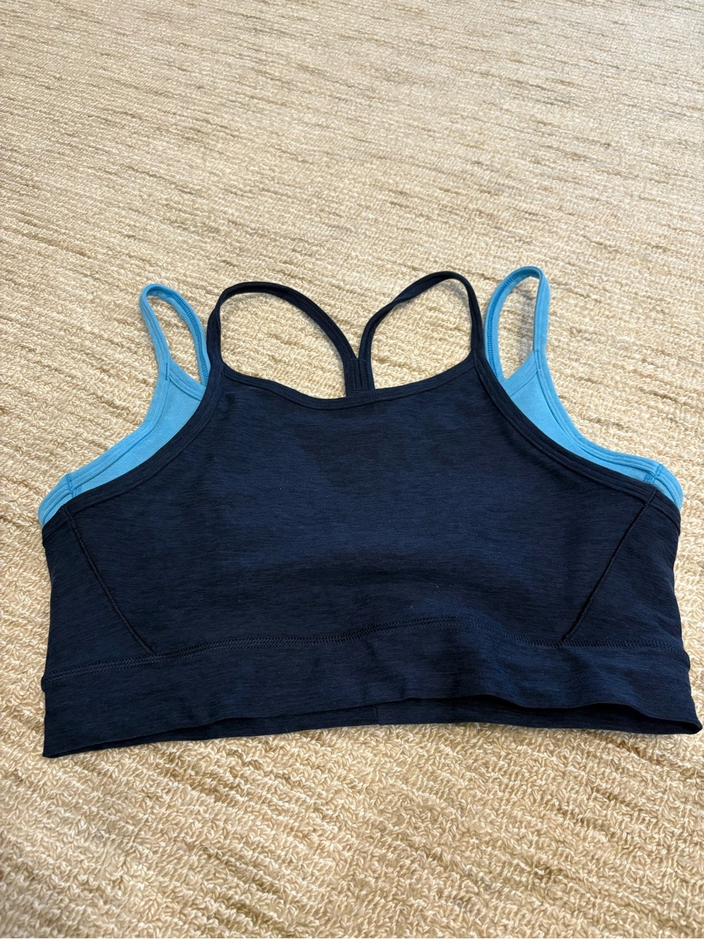 Beyond Yoga Double-Strap Sports Bralette in Navy and Light Blue